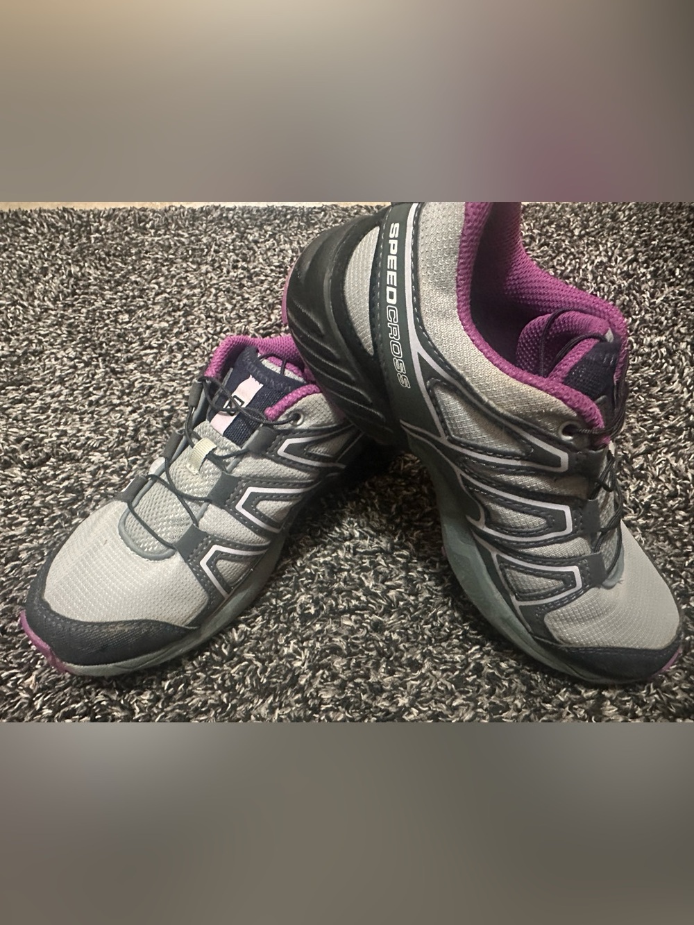 Salomon Kids Gray and Purple Speedcross Sneakers